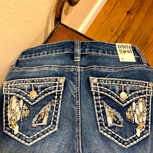 Rebel & Soul Skinny Blue Jeans Missy Bling Rich Medium Wash!